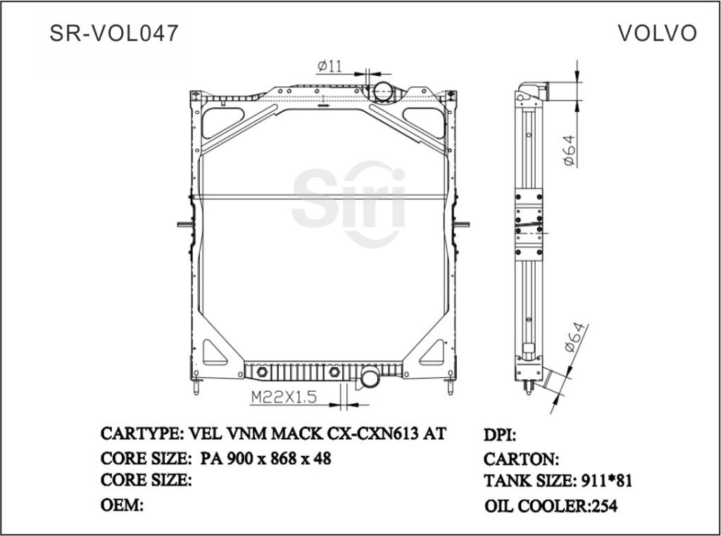 SR-VOL047 Volvo VEL VNM MACK CX-CXN613 Cooling Radiators