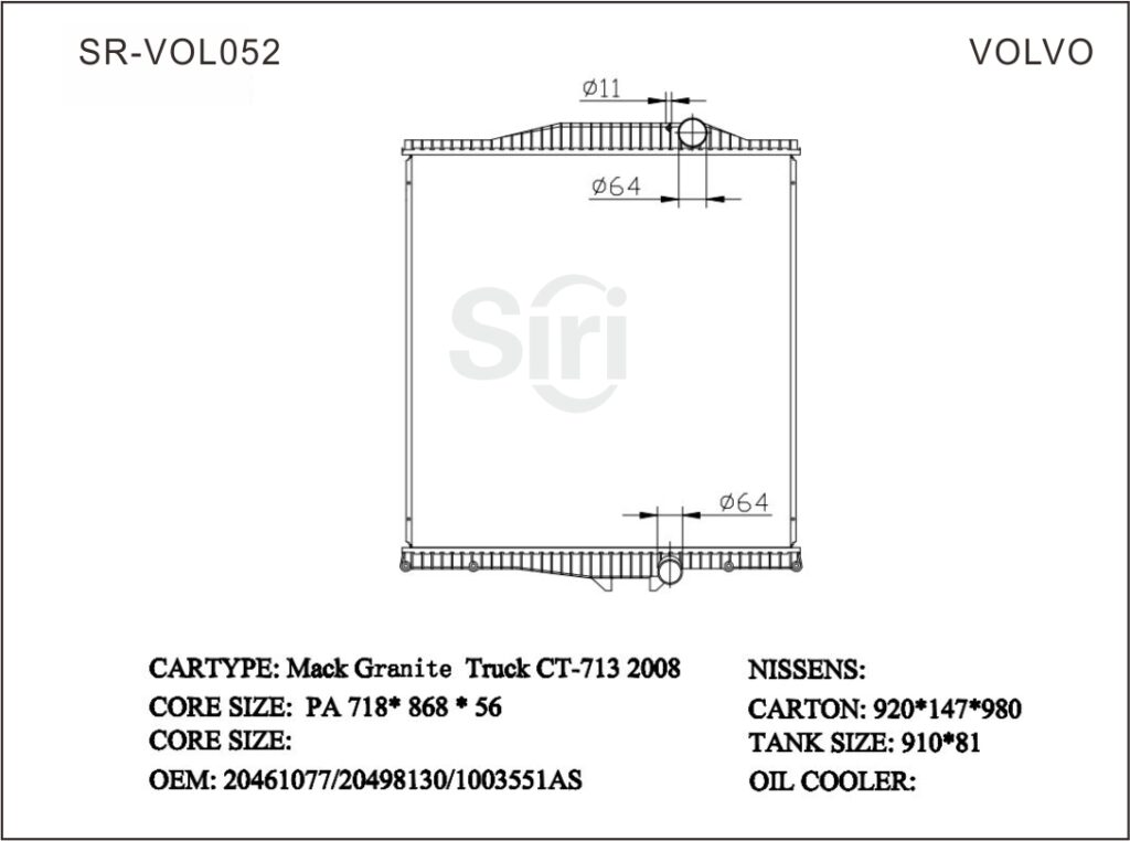 SR-VOL052 Mack Graite Truck CT-713 2008 Cooling Radiators